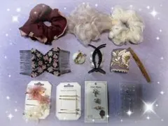 ヘアアクセサリーまとめ売り★シュシュ バレッタ ヘアピン★ピアス★未使用★お得