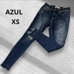 ◆アズールバイマウジー　ダメージ加工スキニーパンツ　裾フリンジ　デニム　XS