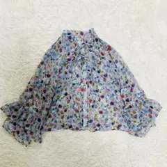 極美品 近年 ポールスミス 花柄 ブラウス ボウタイ ブルー パステルカラー