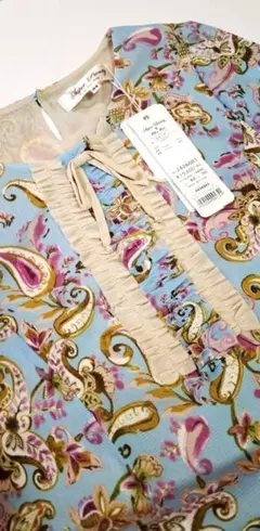 【新品タグ付】スーパービューティー ペーズリー柄 フリル ワンピース 44 LL