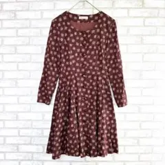 キャサリンロス　花柄フレアワンピース　レトロ　赤　裏地あり　肩パット