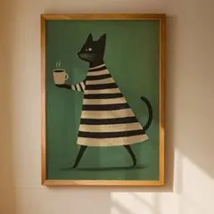 アートポスター　コーヒーを運ぶ猫　3040　キャンバスアート　ポスター