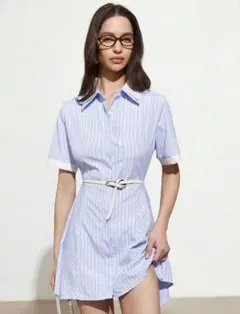 【新品未使用】【SHEIN】ストライプシャツミニワンピース
