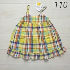 ☆未使用☆ moujonjon キャミソールワンピース 110 イエローチェックのサムネイル