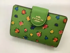 COACH 花柄 二つ折り財布 グリーン