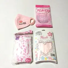 キティちゃん レース チェック柄マスク＆布マスク4点セット★白ピンク