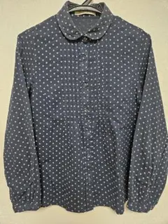 shuca GLOBAL WORK ネイビー ドット柄 長袖シャツ