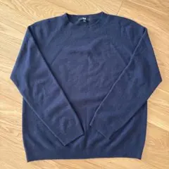 美品　ユニクロ 3Dカシミヤクルーネックセーター　ニット　ネイビー　XL