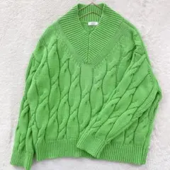 【LOWRYS FARM】ローリーズファーム　ケーブルアサVニット　グリーン