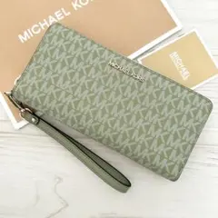 新品 MICHAEL KORS長財布 グリーン 財布 長財布 シグネチャー