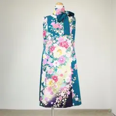 振り袖リメイク ノースリーブ ロングワンピース Lサイズ ショール付き
