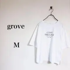 grove（M）ロゴプリントTシャツ　アイボリー　5分袖　ドロップショルダーのサムネイル