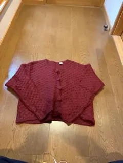 バーガンディ ボタン付きニットセーター Lサイズ