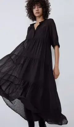 新品☆ZARA ザラ ドット柄ワンピース M Black