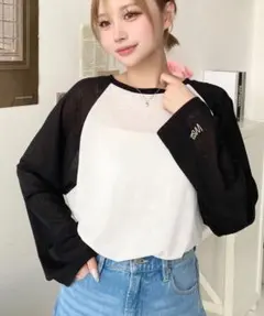 【週末セール】配色ラグランシアーロンT