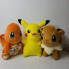 ポケットモンスター ピカチュウ、ヒトカゲ、イーヴイ ぬいぐるみ 中サイズ