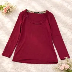 【美品】バーバリーロンドン フリルネック カットソー ボルドー ホースロゴ 1