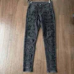 メンズ スキニーデニム ブラック ダメージ加工