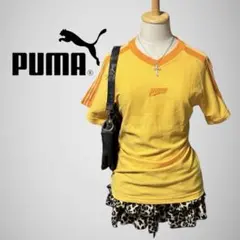 希少✨ PUMA プーマ Tシャツ 半袖 刺繍ロゴ オレンジ Vネック Y2K