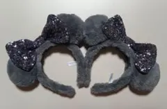 即日発送　ディズニー　ミニー　カチューシャセット　スパンコールリボン　グレー