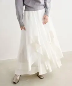 【タグ付新品】COCO DEALウェーブフレアオーガンジースカート オフホワイト