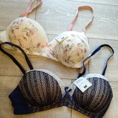 新品未使用　花柄とストライプノンワイヤーブラジャー2点セット Mサイズ