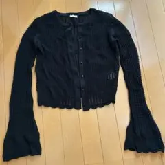 GU ブラック 長袖 カーディガン 透かし編み ロングスリーブ