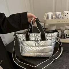 斜め掛け 軽量 キルティングバック シルバー 2way