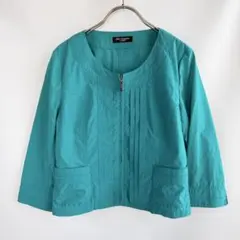 PINORE ノーカラージャケット 38 ターコイズ ピンタックデザインのサムネイル