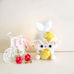 うさぎ いちご お花 あみぐるみ ベビーキャップ ボンネット - メルカリ