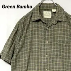 T-831 Green Bamboo バンブー半袖シャツ チェック柄 M 緑