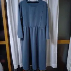 ブルー 長袖ワンピース マタニティ産後も使えるワンピ