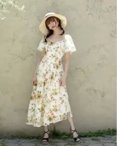 リリアンカラット さくらんぼ柄 ティアードロングワンピース フリル