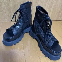 HARE メッシュレースUP ブーサン ブラック Ｍサイズ 厚底 ブーツサンダル