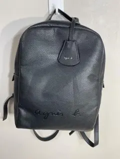 希少　美品　アニエスベー リュック ミニ ロゴ型押し レザー 黒 チャーム付
