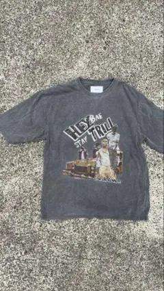 ピグメント加工 グラフィック ビッグTシャツ M チャコール