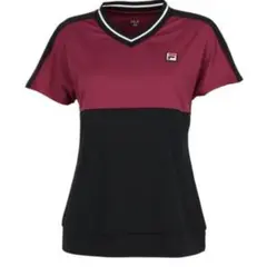 FILA Vネック Tシャツ ワインレッド/黒　テニスウェア