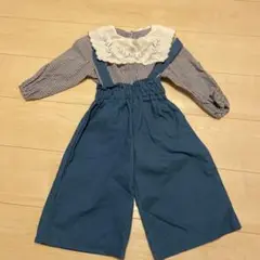 チェック柄トップスと青いオーバーオールセット　95センチ