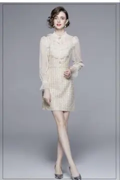 レース チュール ミニワンピースレディース 二次会入学式 ツイードパーティー