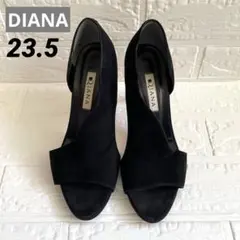 DIANA オープントゥ ハイヒール パンプス 黒 ブラック スエード 23.5