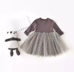 新作新品 80cm 長袖星柄&月柄チュチュベビー ブラウン