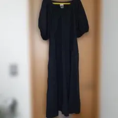 ブラック パフスリーブ ロングワンピース