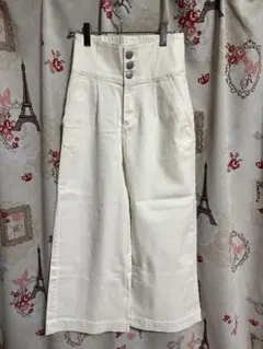 ハイウエストデニムワイドパンツ　白　Lサイズ　ホワイト　デニム