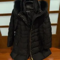 INDIVI ブラックダウンジャケットコート ファー付きダウン90％5L