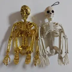 ガイコツ 骨 可動式 ハロウィン フィギュア 金色、白2体セット