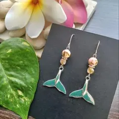 ハワイアンジュエリー❀ホエールテールピアス シルバーカラー✿ピンク No.857