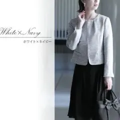 プールヴー 胸元パールノーカラージャケットスカートセット 2点SETママスーツ