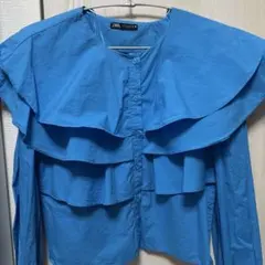 ZARA フリル付き長袖シャツ 青
