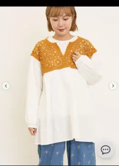 サマンサモスモス　SM2 鍵編み切り替え長袖シャツ