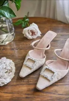 her lip to Linen Blend Crystal Mules - メルカリ